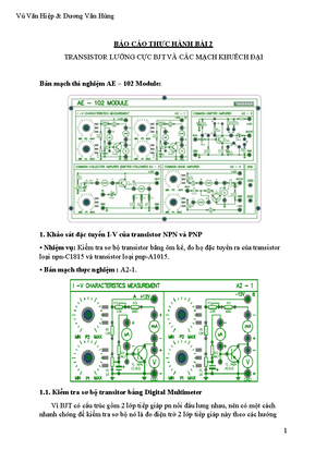 Báo cáo thí nghiệm mạch Điện tử bài 2, kiểm chứng mạch khuếch Đại ghép vi sai dùng bjt