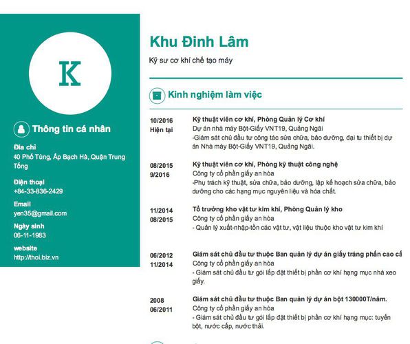 Mẫu cv kỹ sư cơ khí chế tạo máy thiết kế chuẩn nhất  bởi khu