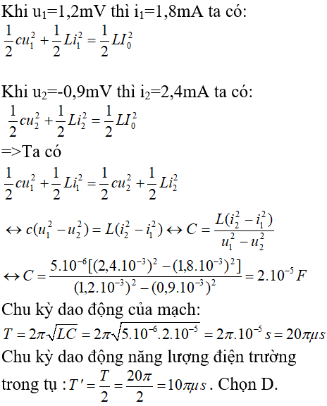 Mạch dao động điện từ lc lí tưởng dao động điều hòa với độ