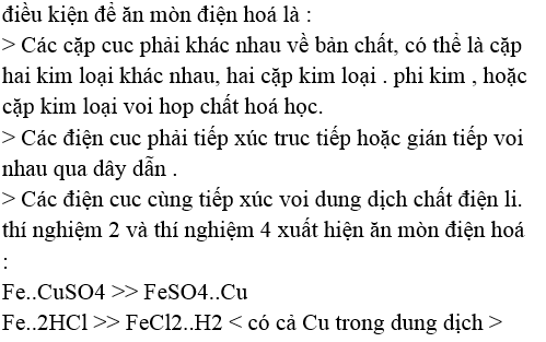 Số trường hợp xuất hiện ăn mòn điện hoá là