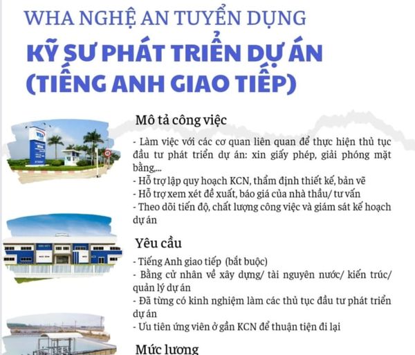 Ban quản lý kcn wha nghệ an tuyển dụng kỹ sư phát triển dự án