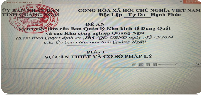 Phê duyệt Đề án vị trí việc làm của ban quản lý kkt dung quất và các kcn  quảng ngãi